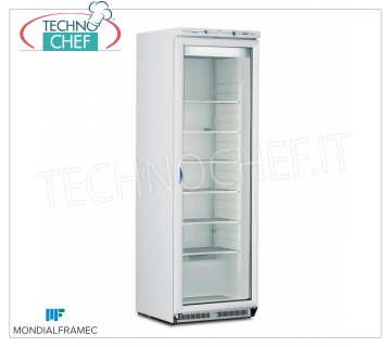 MONDIAL FRAMEC - Congélateur-Congélateur Armoire 1 porte vitrée, 360 l, Classe D, Mod.ICEPLUSN40 Congélateur-Congélateur Armoire 1 porte vitrée, structure extérieure en tôle d'acier blanche, capacité 360 l, température -15°/-25°C, STATIQUE à GRILLES FIXES ÉVAPORATEUR avec FROST CATCHER, Classe D, V.230/1, Kw 0, 52, Poids 95 Kg, dim.mm.600x620x1880h