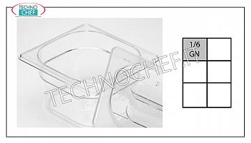 Récipients Gastronorm GN 1/6 en polycarbonate Plateau Gastro-norm 1/6 en polycarbonate, capacité 1,0 litre, dim.mm 176 x 162 x 65 h