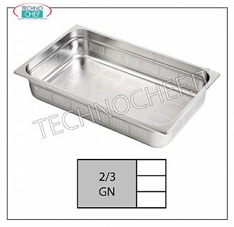 Conteneurs en acier inoxydable perforé GN 2/3 Plateau 2/3 Gastro-standard, perforé, acier inoxydable 18/10, dim.355 x 325 x 20 h