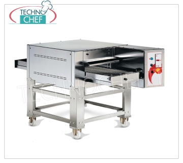 TECHNOCHEF - Four à pizza électrique à tunnel avec bande largeur 500 mm, rendement 40/46 pizzas/heure, Mod.TCA Four tunnel électrique statique avec tapis en MAILLE INOX largeur 500 mm, chambre de cuisson 530x800x110h mm, V.400/3, Kw.12,5, Poids 114 Kg, dimensions extérieures 1080x1770x410h mm