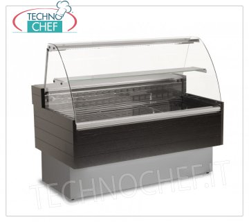 KIBUK Vitrine Comptoir Neutre, VERRE COURBÉ 100 cm de long COMPTOIR D'AFFICHAGE NEUTRE avec VERRE COURBÉ, LONG 1060 mm, avec ÉCLAIRAGE, V.230/1, Kw.0,11, Poids 125 Kg, dimensions 1060x900x1265h mm