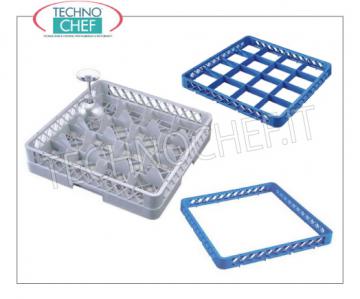 PANIER Modulaire pour LUNETTES à 16 Compartiments PANIER modulable pour LUNETTES à 16 compartiments, adapté au LAVAGE et au STOCKAGE de verres d'un diamètre maximum de 112 mm, accessoirisable avec RIALZI, dimensions 500x500x103h mm