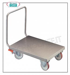 Technochef - CHARIOT À PLANCHER BAS EN ACIER INOXYDABLE, Capacité 1400 Kg, art. CP1-RF Chariot à plancher bas avec poignée de poussée pour TRANSPORT LOURD, Capacité 1400 Kg. Dim. mm 1080x600x900h