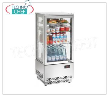 Technochef - Vitrine FRIGO pour BOISSONS, 1 porte, ventilée, Temp. + 4 ° / + 12 ° C, lt.78, Mod.MN78 Réfrigérateur professionnel pour boissons, verre sur 4 côtés, 1 porte, Ventialto, température + 4 ° / + 12 ° C, capacité lt.78, complet avec 3 étagères, V.230 / 1, Kw.0.18, dim .mm.430x390x986h