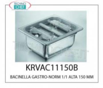 BACINELLA GASTRO-NORM 1/1 HIGH 150 mm adaptable vide (avec couvercle approprié), Acier inoxydable d'épaisseur LARGE, dimensions extérieures mm. 325x530x150h 