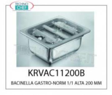 BACINELLA GASTRO-NORM 1/1 HIGH 200 mm adaptable vide (avec couvercle approprié), Acier inoxydable d'épaisseur LARGE, dimensions extérieures mm. 325x530x200h 