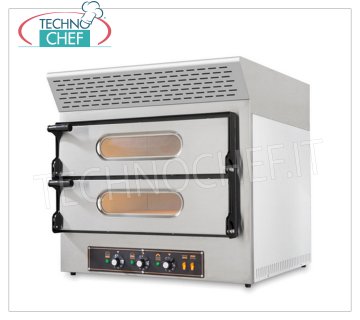 FOUR électrique pour 2+2 Pizzas, 2 chambres 61x52 cm, avec HOTTE A CHARBON ACTIF FOUR électrique pour 2+2 Pizzas, 2 CHAMBRES mm 610x520x110h avec DESSUS EN PIERRE RÉFRACTAIRE, Ligne KUBE EVO, avec HOTTE À CHARBON ACTIF, V.230/400, Kw.4,85, Poids 79 Kg, dim.mm.740x600/740x740h