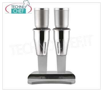 TECHNOCHEF - Double Fouet Professionnel avec Verres Inox, Mod.M98/2 DOUBLE MÉLANGEUR PROFESSIONNEL pour la préparation de milkshakes, milk shakes et cocktails, structure en ALLIAGE LÉGER et ACIER, récipients en ACIER INOXYDABLE lt.0,9+0,9, V.230/1, Kw 0,3+0,3 , Poids 6,7 Kg, dim.mm.210x310x485h