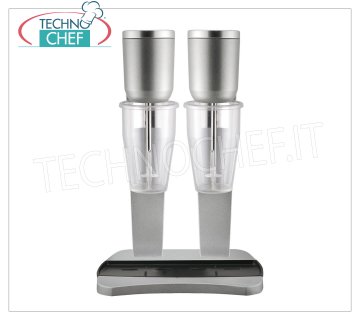 TECHNOCHEF - Fouet double professionnel avec verres en polycarbonate, Mod.M98T/2 DOUBLE MÉLANGEUR PROFESSIONNEL pour la préparation de milkshakes, milk shakes et cocktails, structure en ALLIAGE LÉGER et ACIER, récipient en POLYCARBONATE TRANSPARENT lt.0,9+0,9, V.230/1, Kw 0,3+0,3 , Poids 6,7 Kg, dim.mm.210x310x485h