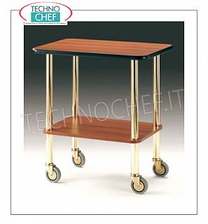 chariots Guéridon Panier « guéridon » avec hébergement en acier plaqué laiton tubulaire, tête en mélamine « cerise », dim.mm 710x460x780h