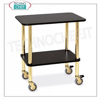 chariots Guéridon Panier « guéridon » avec hébergement en acier plaqué laiton tubulaire, tête en mélamine « noir », dim.mm 710x460x780h
