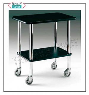 chariots Guéridon Carrelllo Gueridon avec structure en tube rond en acier chromé, planchers en mélamine noir, dimensions mm 710x460x780h