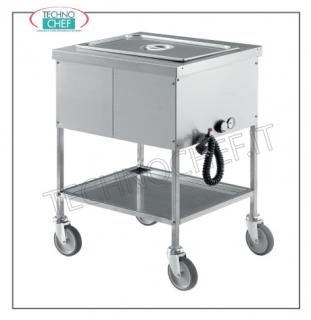 TECHNOCHEF - Chariot à bain-marie, modèle MC1395 Chariot bain-marie thermique en acier inoxydable 18/10, réservoir isolé pour 1 bassin gastro-normalisé, H 200 mm (exclu), tablette inférieure amovible, V 230/1, KW 1,95, dim. Mm 490x600x850h