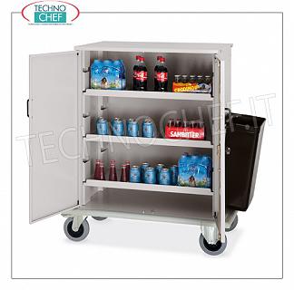 camions de ravitaillement et Mini Bar CART BAR D'ALIMENTATION et MINIBAR ARMOIRE avec 2 portes battantes, 3 TABLETTES INTERMEDIAIRES réglables en hauteur, pan latéral pour la collecte vide, pousser la poignée et pare-chocs de périmètre, dim.mm.1000x620x1190h