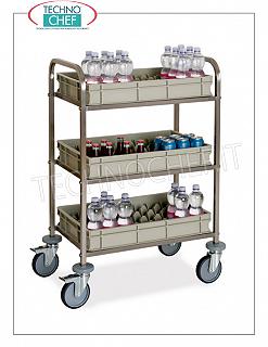 camions de ravitaillement et Mini Bar CART pour alimenter BAR MINI et en acier inoxydable de 3 étages fournies BOXES porte-gobelet amovible, équipé de bouteilles-arceau, dim.mm.730x470x1020h