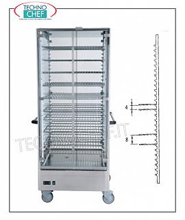 Camion à crémaillère de plaque chaude CHARIOT Version HOT avec 15 GRILLES de mm.650x650 pour un total de 60 plats avec diamètre maximal de 310 mm ou 90 plats avec un diamètre de 200 mm au maximum, le chauffage statique avec une température comprise entre 30 ° et 60 ° C, V.230 / 1, Kw.2,00, dim.mm 830x770x1900h