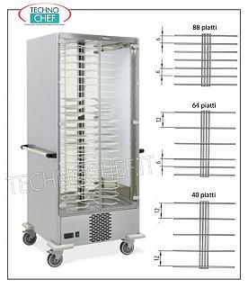 Chariot à assiettes réfrigéré, capacité de: 40-64-88 Assiettes d'un diamètre maximal de 310 mm CHARIOT À PLAQUE RÉFRIGÉRÉ PRÊT-À-PIERRE, version avec SUPPORT DE PLAQUE GRILL 120 MM. pour un MAXIMUM de 40 PLAQUES DE DIAMÈTRE de 240 à 310 mm., température de travail entre + 6 / + 10 ° C, V.230 / 1, Kw.0,7, dimensions mm.830x770x1900h
