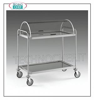 Bonbons et autres véhicules pour le fromage en bois Chariot avec dôme semi-cylindrique ouvert sur 2 côtés, 2 étagères en acier inoxydable 18/10 900x520 mm, la structure en tube d'acier inoxydable, dim.mm 1090x590x1220h