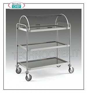Bonbons et autres véhicules pour le fromage en bois Chariot avec dôme semi-cylindrique ouvert sur 2 faces, 3 étagères en acier inoxydable 18/10 900x520 mm, la structure en tube d'acier inoxydable, dim.mm 1090x590x1220h