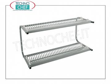 Égouttoir à vaisselle en acier inoxydable 2 étagères 30 + 30 plats PLATEAU PLAT PLATE avec 2 étagères pour 30 + 30 assiettes avec des diamètres de 160 à 320 mm, dimensions mm.830x420x480h