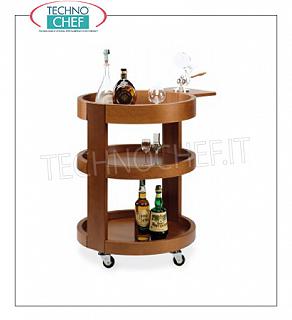 Chariot à liqueur rond en bois massif, couleur NOYER, avec tablette latérale rabattable, dim. mm. 590x800h