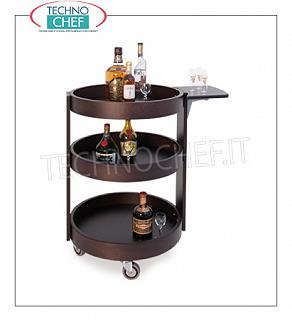 Chariot à liqueur rond en bois massif, couleur WENGE, avec tablette latérale rabattable, dim. mm. 590x800h