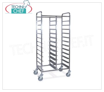 TROLLEY Support de plateau avec guides pour 24 PLATEAUX Gastro-Norm 1/1, Mod.1495-GN CHARIOT PORTE-PLATEAUX avec guides en `` L '' pour 24 PLATEAUX GN 1/1 (530x325 mm), dim. mm. 810x600x1900h