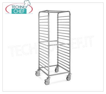 TECHNOCHEF - CHARIOT EN ACIER INOXYDABLE pour 18 TUBES GN 2/1, Mod.2060 CHARIOT PORTE-BAGUETTES EN ACIER INOXYDABLE avec guides anti-basculement '' C '' avec loquet pour 18 bacs GN 2/1 (mm 530x650), dim.mm.650x730x1800h