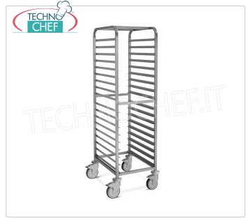 TROLLEY Porte-plateaux Pizza-Pâtisserie pour 18 PLATEAUX 60x40 cm, CHARIOT EN ACIER INOXYDABLE avec guides en `` L '' avec butée pour 18 PLATEAUX 600x400 mm, dim.mm.530x680x1720h