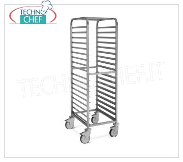 TROLLEY Plateau-plateau à pizza pour 18 PLATEAUX 60x40 cm, CHARIOT À PLATEAUX EN ACIER INOXYDABLE avec guides en forme de `` L '' avec butée pour 18 plateaux de 600x400 mm, version avec structure, traverses et ailettes entièrement soudées, dim.mm.530x680x1720h