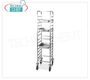 TECHNOCHEF - CHARIOT EN ACIER INOXYDABLE pour 14 PLATEAUX GN 1/1, Mod.2070 CHARIOT PORTE-BAGUETTES EN ACIER INOXYDABLE avec guides de retournement vers '' C '' pour 14 plateaux GN 1/1 (mm 530x325), dim.mm.440x600x1630h