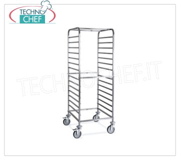 TECHNOCHEF - CHARIOT EN ACIER INOXYDABLE pour 14 GN 2/1 ou 28 PLATEAUX GN 1/1, Mod.2072 CHARIOT PORTE-BAGUETTES EN ACIER INOXYDABLE avec guides anti-basculement vers '' C '' pour 14 plateaux GN 2/1 (530x650 mm) ou 28 plateaux GN 1/1 (530x325 mm), dim.mm.650x720x1630h