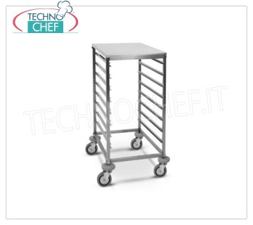 TECHNOCHEF - CHARIOT POUR 8 PLATEAUX GN 1/1 AVEC ÉTAGÈRE SUPÉRIEURE EN ACIER INOXYDABLE, Mod.2073