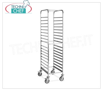 TROLLEY Porte-plateaux Pizza-Pâtisserie pour 18 PLATEAUX 60x40 cm, CHARIOT EN ACIER INOXYDABLE avec guides en `` L '' pour 18 PLATEAUX de mm 600x400, dim.mm.520x720x1760h