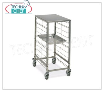 TECHNOCHEF - CHARIOT POUR 9 PLATEAUX GN 1/1 AVEC DESSUS EN ACIER INOXYDABLE, Mod.2080 CHARIOT POUR PAVES AVEC SUPPORT EN ACIER INOXYDABLE, avec chemins de câbles en acier inoxydable pour 9 PLATEAUX GN 1/1 (mm 530x325), dim.mm.420x590x870h