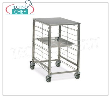 TECHNOCHEF - CHARIOT pour 9 PLATEAUX GN 2/1 avec ÉTAGÈRE SUPÉRIEURE EN ACIER INOXYDABLE, Mod.2082
