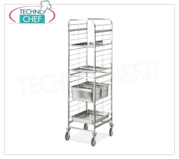 TECHNOCHEF - CHARIOT EN ACIER INOXYDABLE POUR 20 PLATEAUX GN 1/1, Mod.2090 CHARIOT PORTE-SUPPORTS avec guide-fils en acier inoxydable pour 20 PLATEAUX GN 1/1 (mm 530x325), dim.mm.470x630x1810h