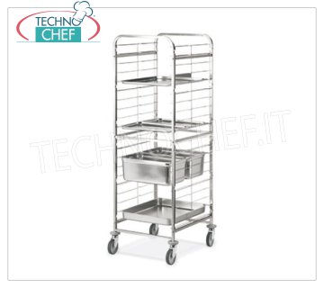 TECHNOCHEF - CHARIOT EN ACIER INOXYDABLE pour 20 plateaux GN 2/1, MOD.2092 CHARIOT PORTE-SUPPORTS avec guide-fils en acier inoxydable pour 20 plateaux GN 2/1 (mm 530x650), dim.mm.670x730x1810h