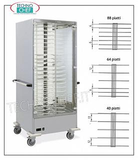 Chariot à assiettes prêt-à-manger, Ventilé, pour 88 assiettes Max avec diamètre de 18 à 24 cm, Temp +30°+90°C.- mod. 3360PS-40 CHARIOT PORTE PLATS CHAUDS en version avec GRILLE PORTE PLAQUES PAS DE 120 MM. pour un MAXIMUM de 40 ASSIETTES avec DIAMÈTRE de 180 à 240 mm., chauffage ventilé avec temp. entre +30/+60 °C, V.230/1, Kw. 2.0, dim.mm. 830x770x1900h