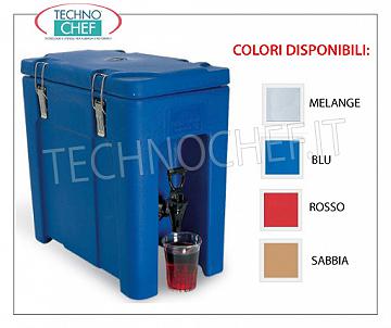 Conteneurs isothermes pour la distribution de boissons Conteneur ISOTHERME en POLYÉTHYLÈNE, pour la conservation de boissons chaudes ou froides, capacité 10 litres, version avec ROBINET DE DISTRIBUTION AVANT et OUVERTURE SUPÉRIEURE, Poids 4,6 Kg, dim.mm.240x430x430h