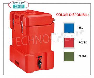 Conteneurs isothermes pour la distribution de boissons Conteneur ISOTHERME en POLYETHYLENE, pour conserver les boissons chaudes ou froides, capacité 25 litres, version avec ROBINET POUR DISTRIBUTION AVANT et OUVERTURE SUPÉRIEURE, poids 8 kg, dim.mm.310x455x588h