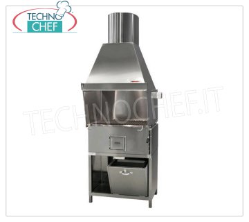 ROMAGNA GRILL - Technochef, gril / cuisine au charbon de Romagne avec 1 brasier, Gril à charbon Romagna avec 1 brasier complet avec hotte aspirante avec moteur relatif et support BASE INOX, V.230 / 1, Kw.0.75, Poids 150 Kg, dim.mm.800x850x2370h.
