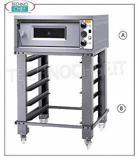 Four à pizza électrique, chambre pour 4 pizzas de 30 cm Four à pizza électrique pour 4 pizzas diam. 30 cm, avec CHAMBRE 610x660x140h mm, plateau réfractaire, ligne MORETTI - GRAIN, V 400/3, Kw 4,2, dim. extérieur mm 850x840x360h