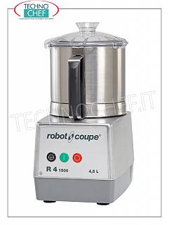 Table CUTTER R4-1V, capacité du réservoir lt.4,5, marque ROBOT COUPE, professionnel Table CUTTER R4-1V, marque ROBOT COUPE, avec BOL EN ACIER INOXYDABLE amovible de 4,5 litres, Vitesse 1 500 tr/min, V. 230/1, Kw 0,70, Poids 13 Kg, dimensions 225x305x440h mm