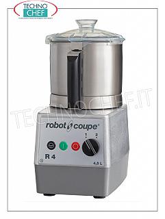 Tableau CUTTER R4-2V, capacité du réservoir lt.4,5, marque ROBOT COUPE, professionnel Table CUTTER R4-2V, marque ROBOT COUPE, avec RÉSERVOIR EN ACIER INOXYDABLE amovible 4,5 litres, Vitesse 1 500 / 3 000 tr/min, V. 400/3, Kw 0,90, Poids 17 Kg, dimensions 225x305x440h mm