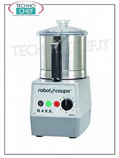 Table CUTTER R4 VV, capacité du réservoir lt.4,5, marque ROBOT COUPE, professionnel Table CUTTER R4 VV, marque ROBOT COUPE, avec BOL EN ACIER INOXYDABLE amovible de 4,5 litres, Vitesse variable 300 / 3 500 tr/min, V. 230/1, Kw 1,00, Poids 17 Kg, dimensions 225x305x460h mm