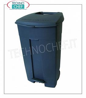 plastique Bins Poubelle en polyéthylène gris sur des roues, le couvercle avec l'ouverture de la pédale, par 120 litres, dim.mm.560x480x890h