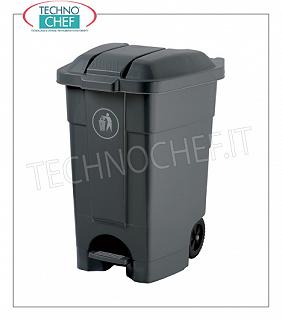 plastique Bins Poubelle en polyéthylène gris sur des roues, le couvercle avec l'ouverture de la pédale, à partir de 70 litres, dim.mm.510x575x700h