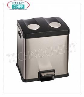 Poubelles pour collecte séparée Poubelle en acier inoxydable, couvercle avec ouverture pour pédale, 2 seaux intérieurs en polypropylène de 12 litres chacun, dim. Mm.405x382x430h