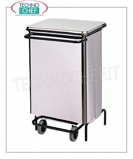 Bins en acier inoxydable inoxydable poubelle sur roues, le couvercle de la pédale ouvre comme un livre, à partir de 70 litres, dim.mm.480x420x755h